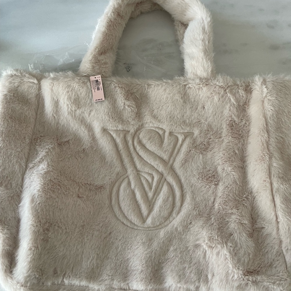 Victoria's Secret Cream Faux Fur Tote Bag